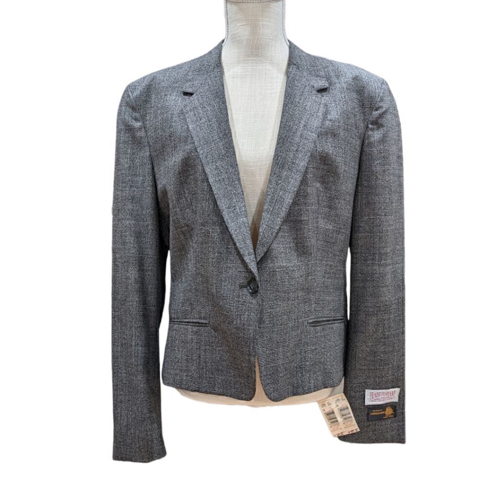 Habersham Mark Shale Women's 100% Wool Grey Single Button Blazer Size 16 NWT